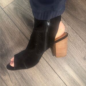 Crown Vintage Black Suede Open-Toe Booties
